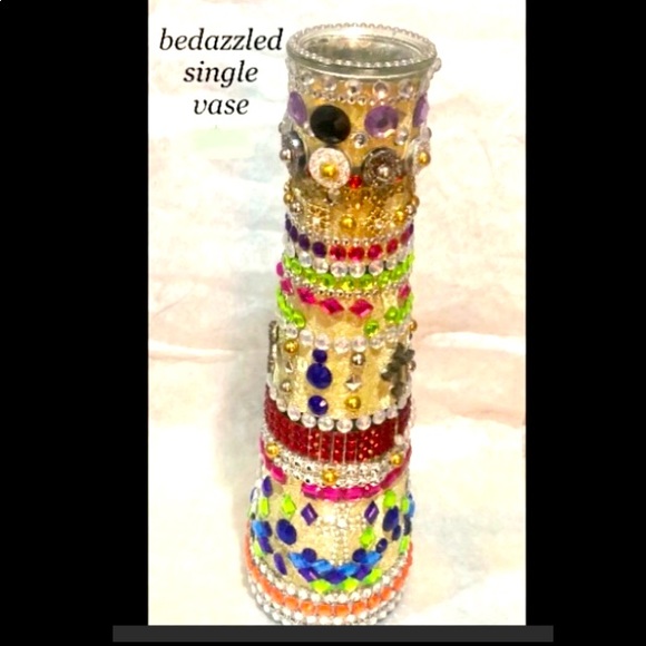 VASE ARTS & CRAFTS handcrafted embellished/bedazzled single decorative vase - Picture 2 of 4